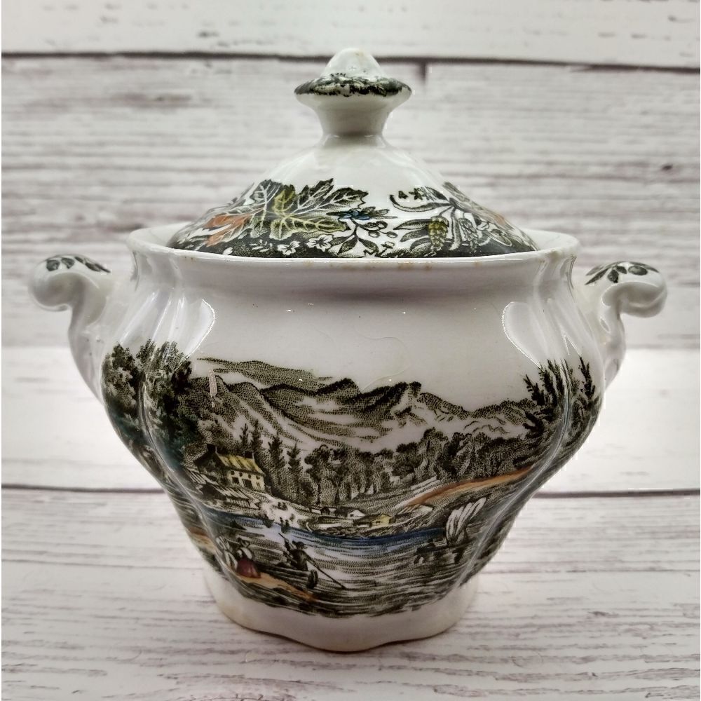 Ridgeway Staffordshire Bartlett Scene's Farm Lake Frontier 1842 Sugar Bowl